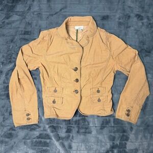 Ann Taylor LOFT Tan Corduroy Blazer Utility Jacket 3-Button Camel Beige Size 8